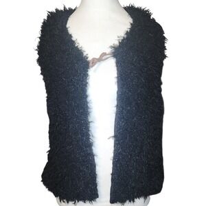 POOF GIRL Black Faux Fur Vest Boho Festival Outerwear Sleeveless